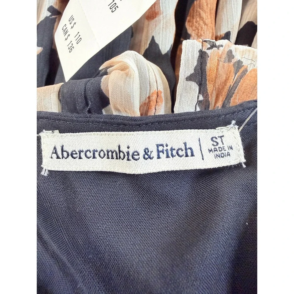 Abercrombie & Fitch Maxi Dress Women Small Tall‎ Black Floral Smocked Sleeveless